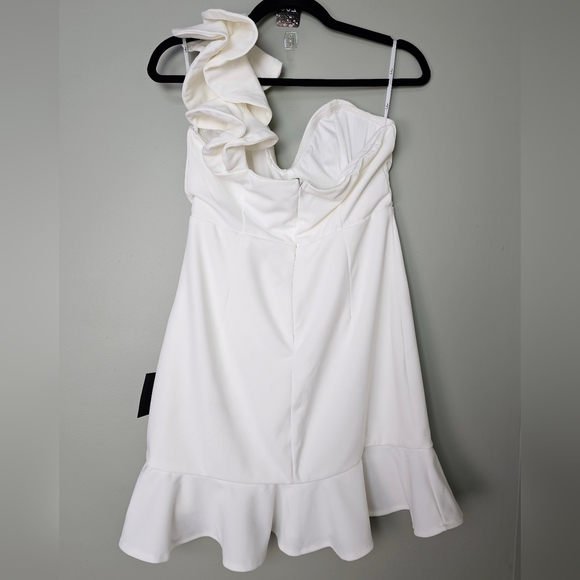 Lulus Captivate Me White One-Shoulder Ruffled Trumpet Mini Dress - Picture 10 of 12
